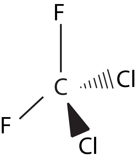 3 dimensional diagram of dichloro-difluoromethane