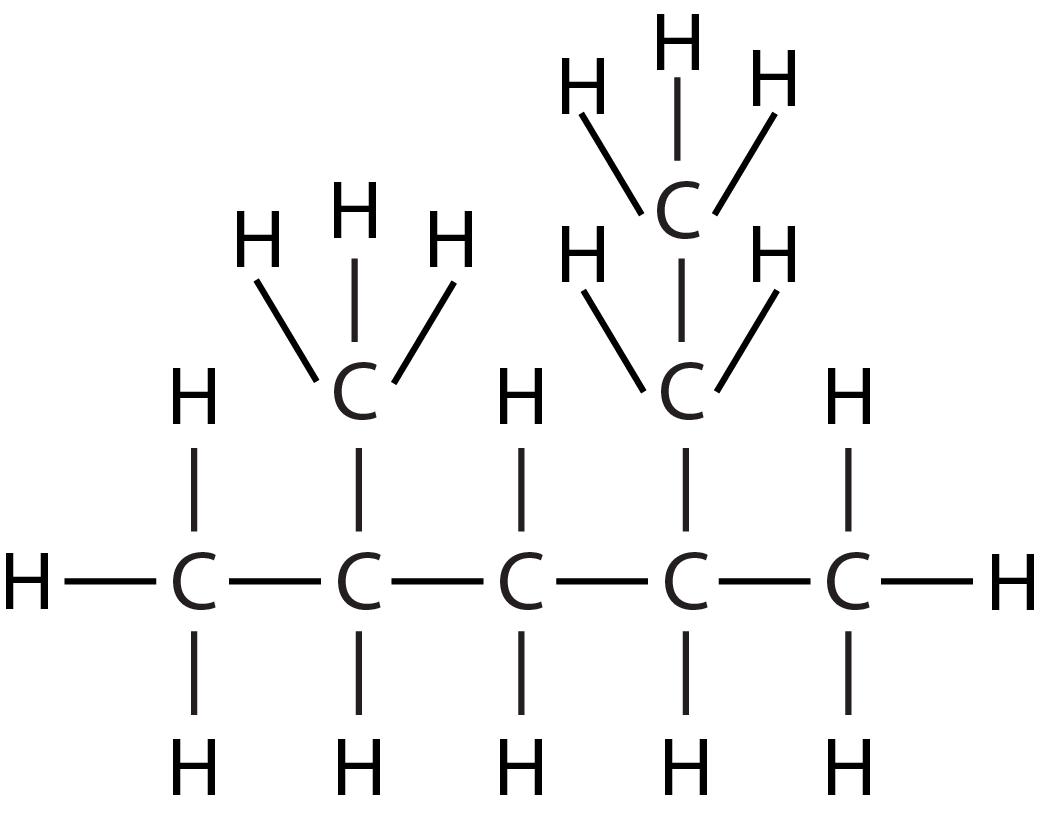 display formula of branched alkane with structural formula (CH3)2CHCH2CH(CH3)CH2CH3